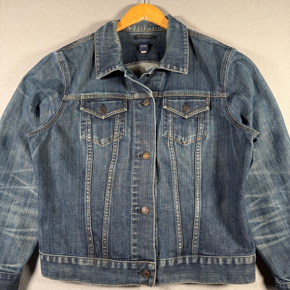 Gap Womens XL Blue Stretch Denim Trucker Jacket Medium Wash Spring 2003 185737